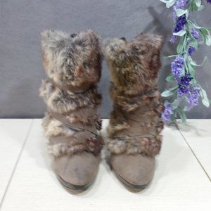 COPY - Elle Elzoe Taupe Strappy Faux Fur Heeled B…